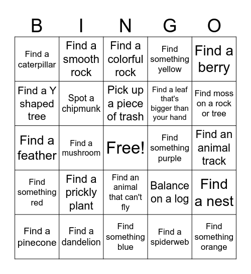 Pack 966 Nature Bingo Card