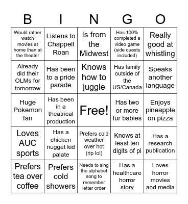 LGBTQ+ Club GBM Bingo Card