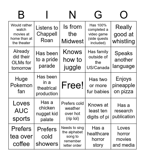 LGBTQ+ Club GBM Bingo Card