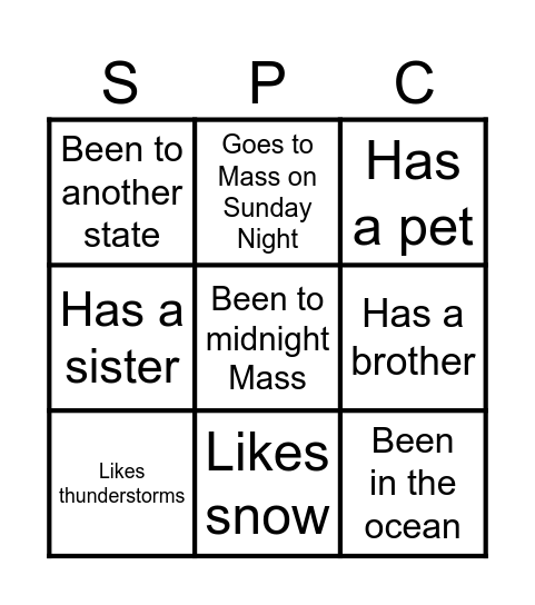 Sacrament Prep Catechism Bingo Card
