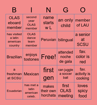 OLAS BINGO!! Bingo Card