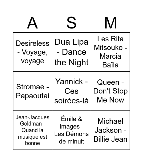 asm Bingo Card