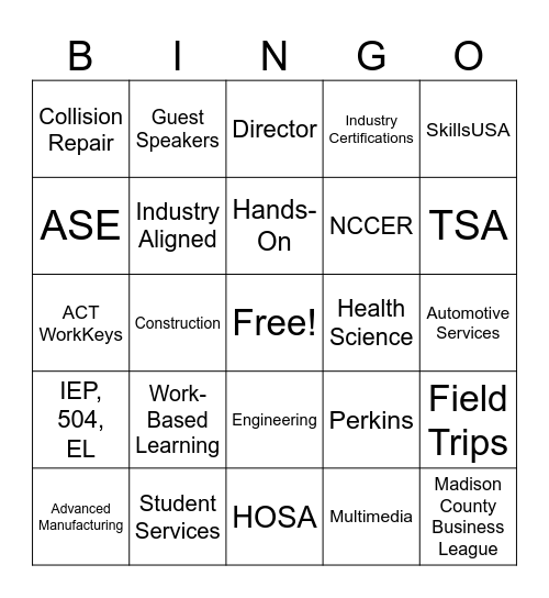 Canton Career Center Bingo 4 Bingo Card