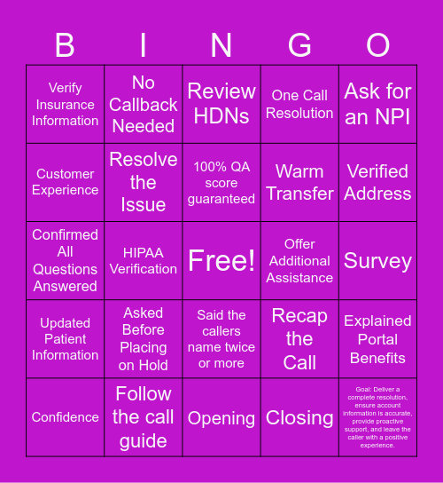 Amgen Support Plus Call Flow Master (CRx) Bingo Card