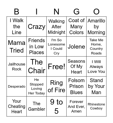 Musical Bingo Card