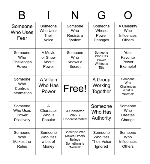 POWER MATTERS: Talk & Bingo Card