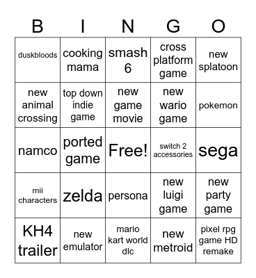 nintendo direct big 26 Bingo Card
