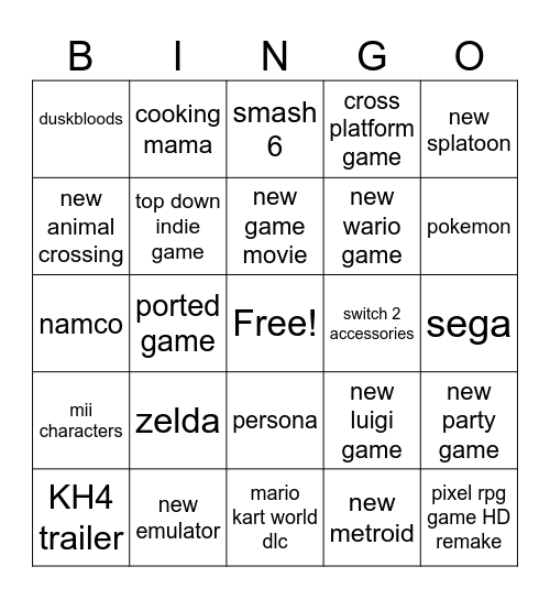 nintendo direct big 26 Bingo Card