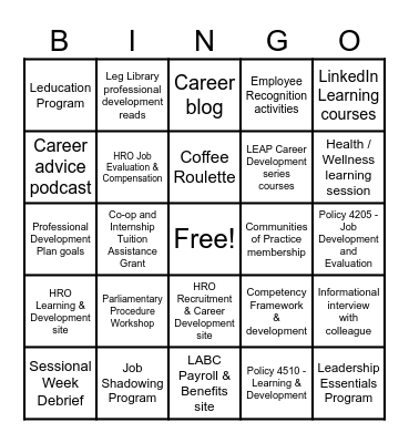 Career Development Bingo Card