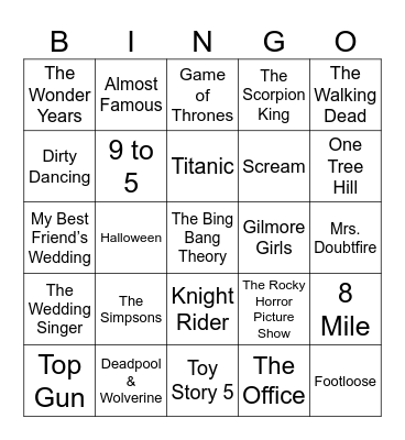 Movie & TV Music Bingo Card