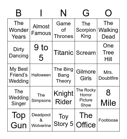Movie & TV Music Bingo Card