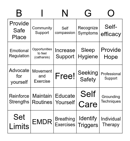 Trauma Bingo Card