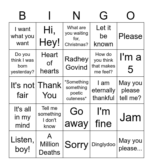 Deepali Bingo Card