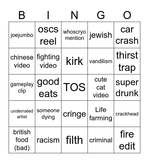 instagram bingo Card