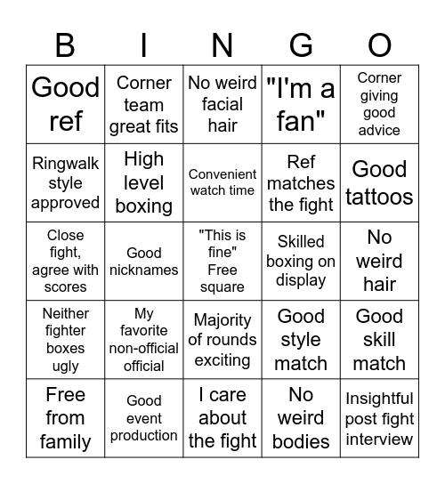 Sabrina approved fight card Bingo Card
