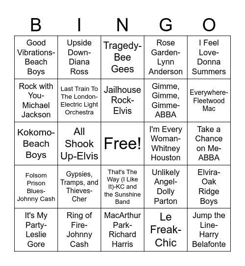 Decades Bingo Card