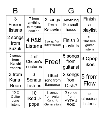 New Music Bingo! Bingo Card