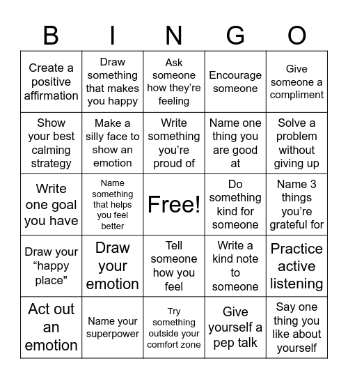 Superhero SEL Bingo Card