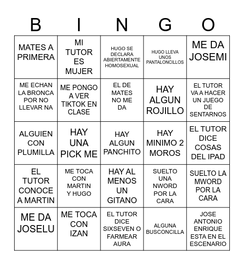 BINGO PRIMERA HORA Bingo Card