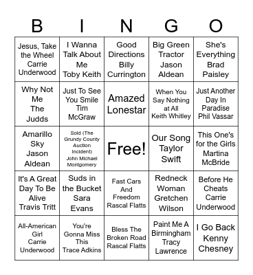 Play Something Country Bingo Card