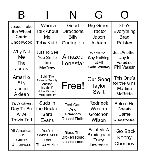 Play Something Country Bingo Card