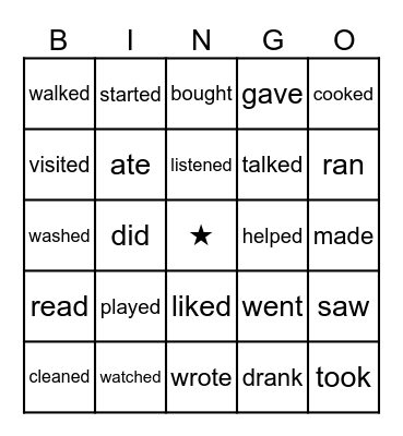Past Tense Regular & Irregular Verbs Bingo Card