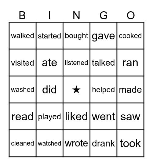 Past Tense Regular & Irregular Verbs Bingo Card