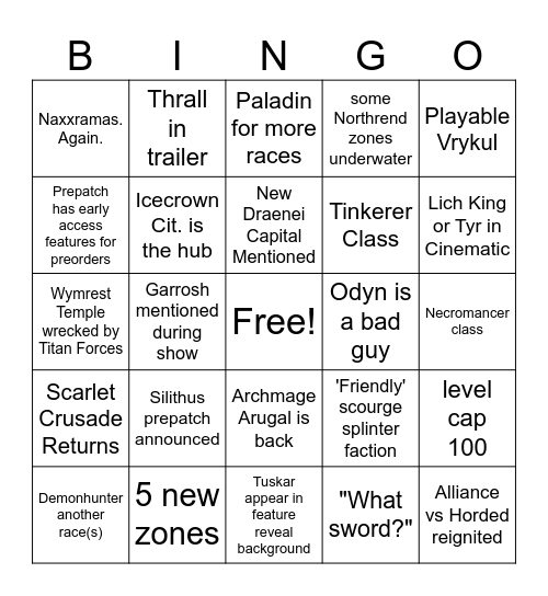 Blizzcon 2026 CWCVille Bingo Card