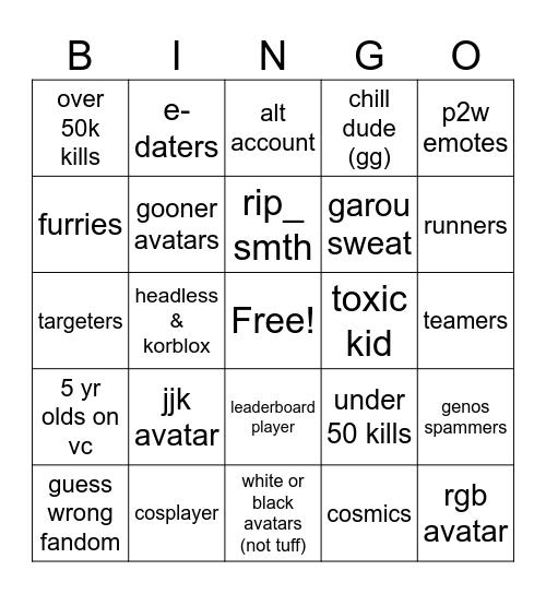 tsb bingo Card