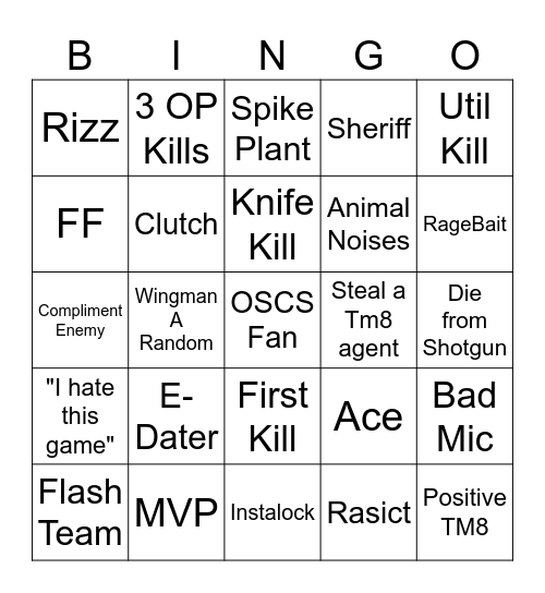 Valorant Bingo Card
