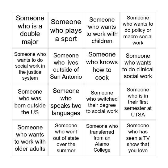 Find someone who: Bingo Card