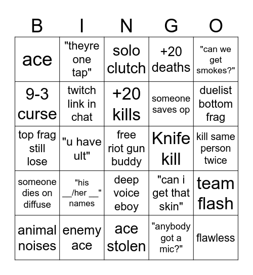 valorant bingo Card