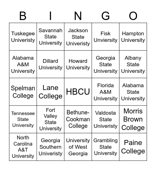 HBCU BINGO Card