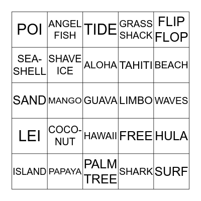 LAVA  LAVA  LUAU  BINGO Card