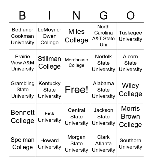 HBCU Bingo Card