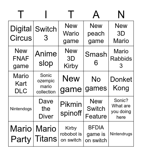 The only bingo this year Bingo Card