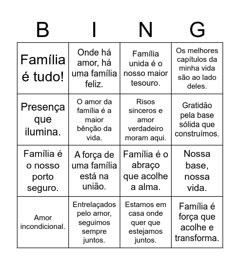 Família Bingo Card
