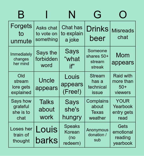 Haeya's Anniversary Bingo Card