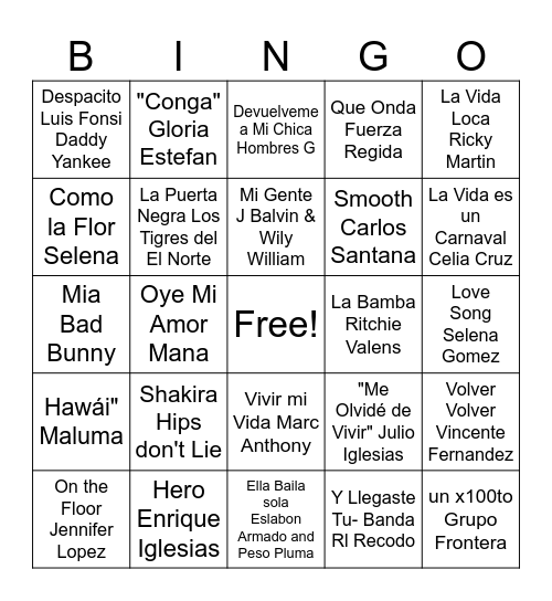 Hispanic Heritage Month Music  Bingo Card