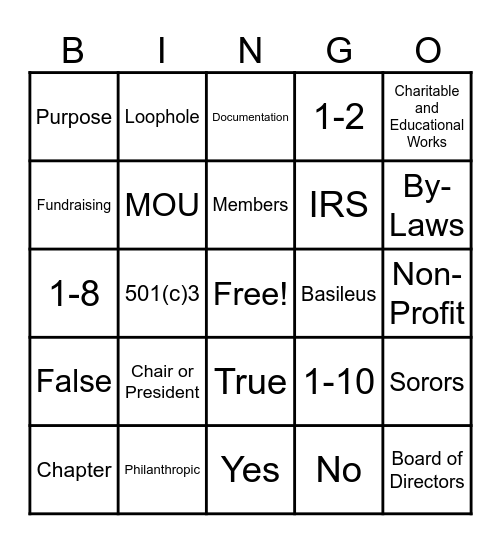 Building Our Legacy Bingo Card