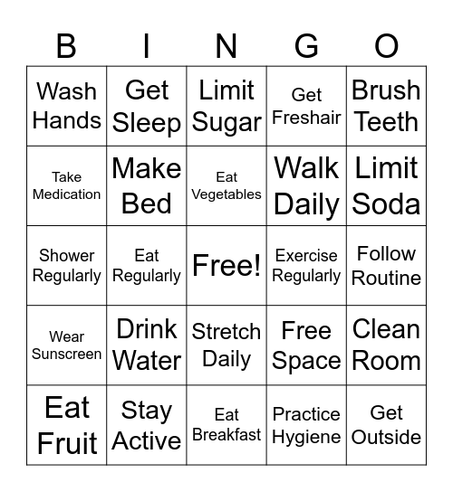 Healthy Habits Bingo Card
