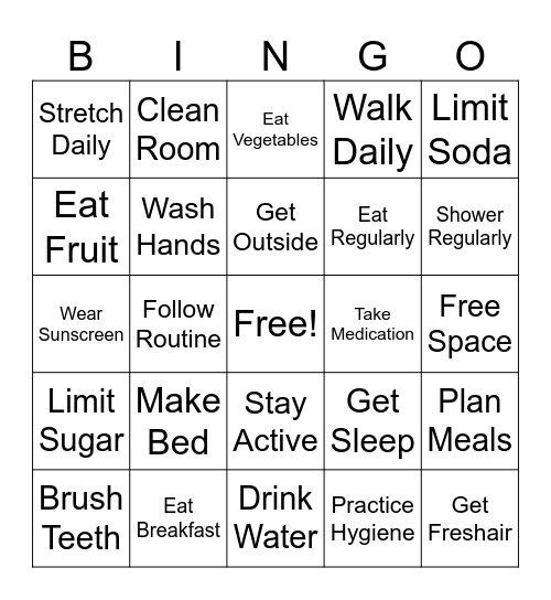 Healthy Habits Bingo Card