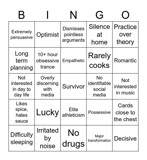 Desperado Bingo Card