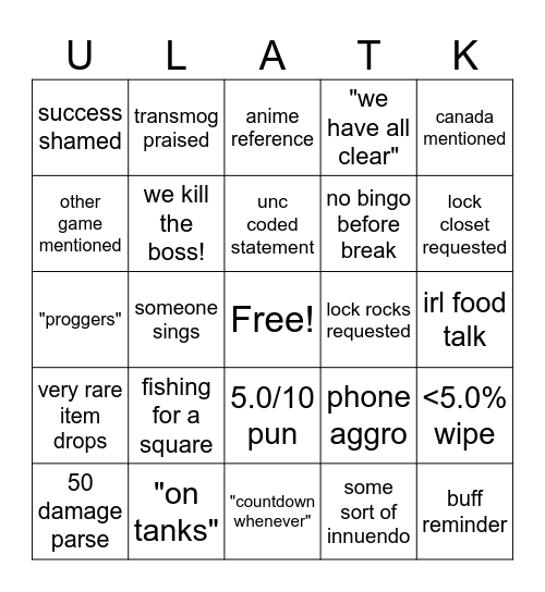 ULA'BINGO 2 Bingo Card