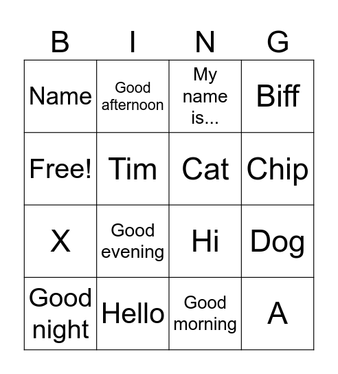 Greetings Bingo Card