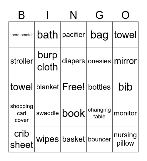 Baby Bingo Card