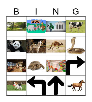 Directions & Animals Bingo Card
