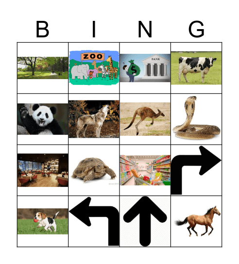 Directions & Animals Bingo Card