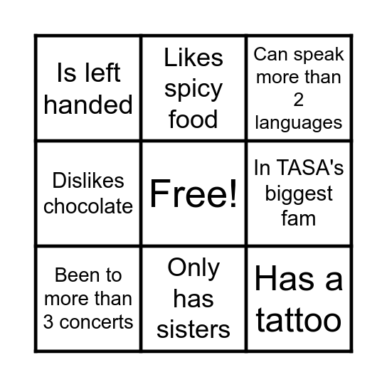 Meet the Fams Bingo Card