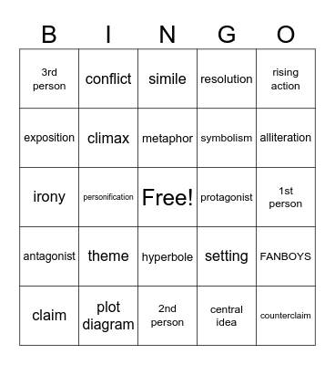ELA 8 Bingo Review Bingo Card
